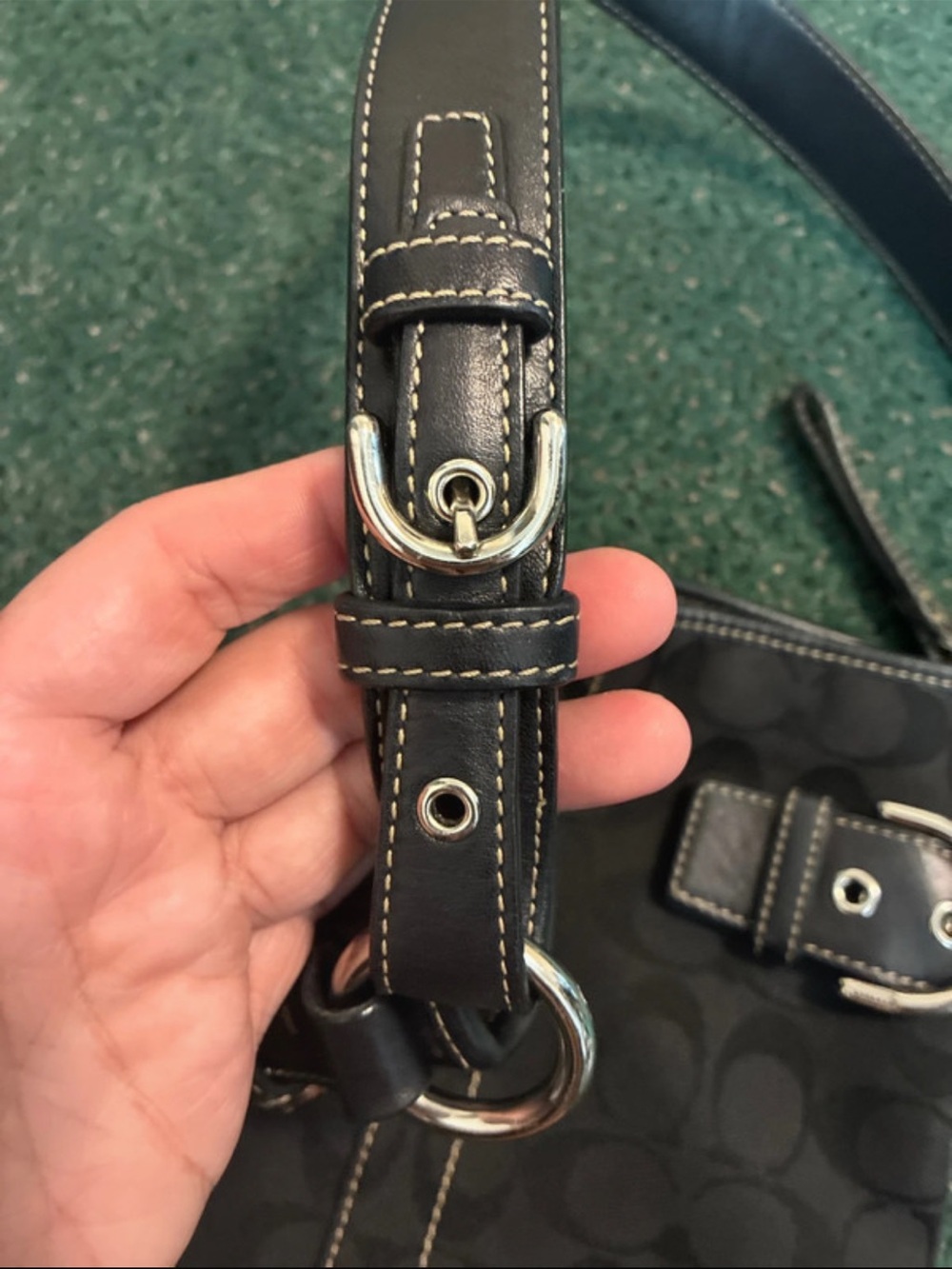 Coach Soho Black Vintage Signature Canvas Shoulder Bag with Leather Trim - Picture 15 of 16